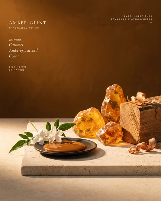 Amber Glint fragrance notes — ingredients still life