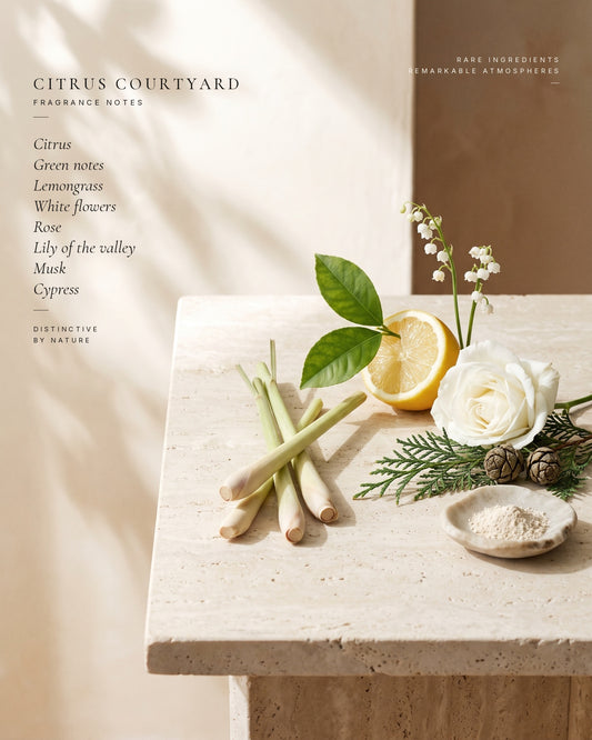 Citrus Courtyard fragrance notes — ingredients still life
