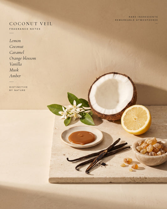 Coconut Veil fragrance notes — ingredients still life