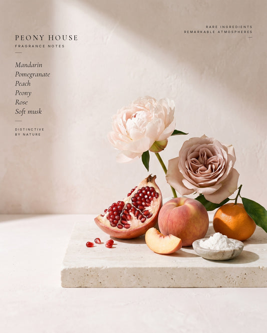 Peony House fragrance notes — ingredients still life