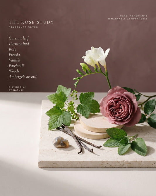 The Rose Study fragrance notes — ingredients still life