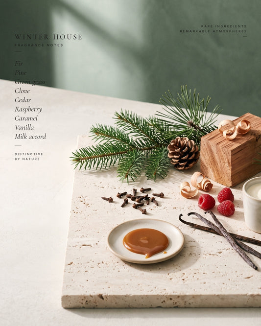 Winter House fragrance notes — ingredients still life